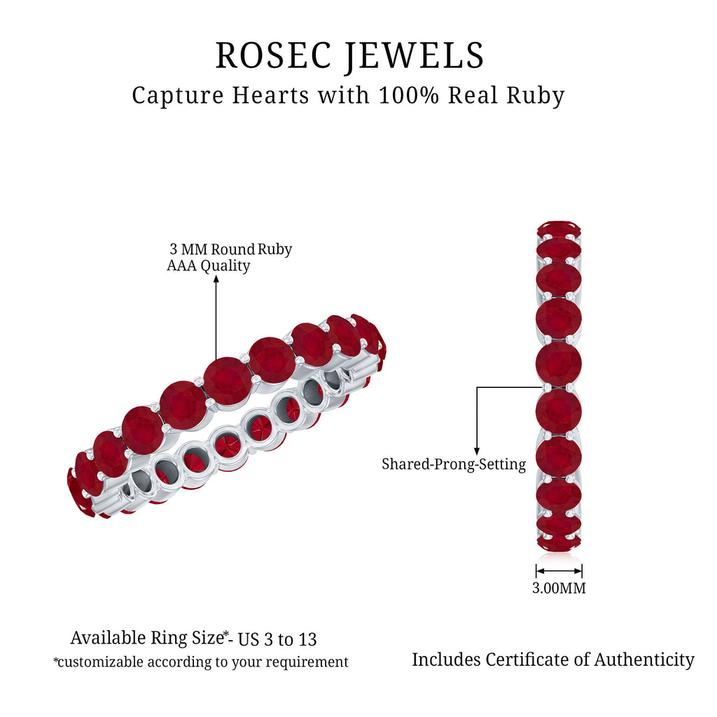 Ruby Eternity Ring – 3MM Full Eternity Band with AAA Quality Rubies