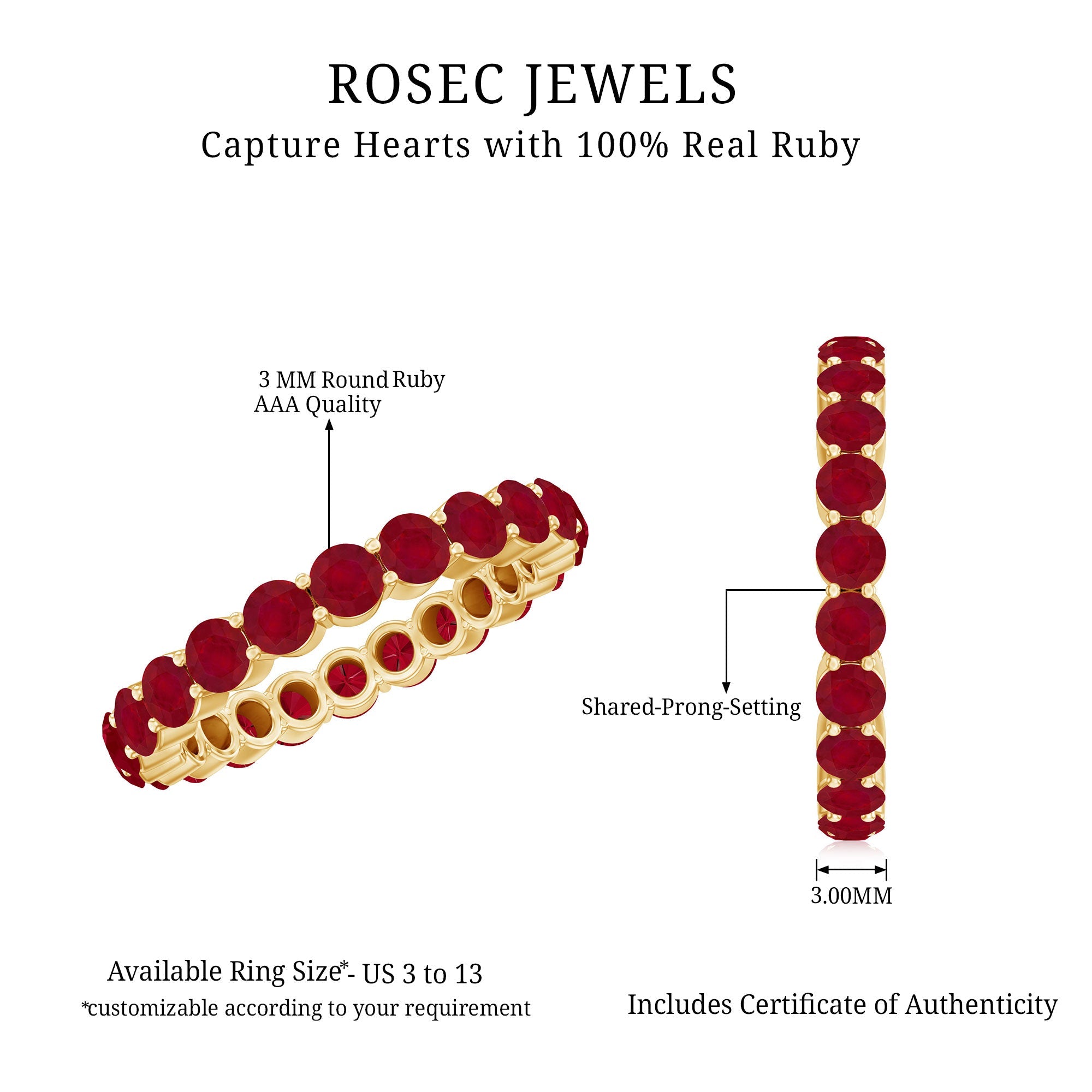 Ruby Eternity Ring – 3MM Full Eternity Band with AAA Quality Rubies