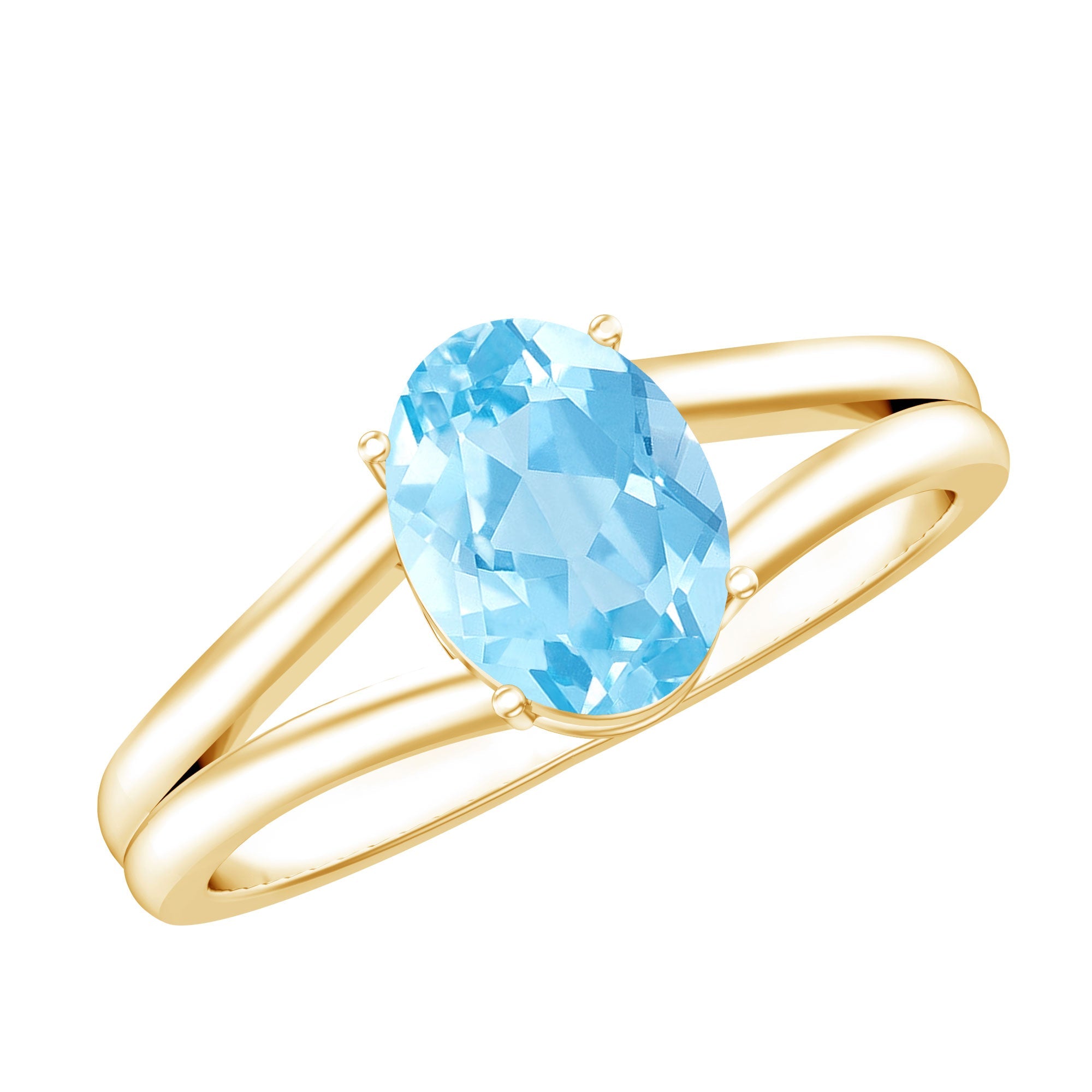 Aquamarine Engagement Ring – Oval Blue Gemstone Solitaire Split Shank Band