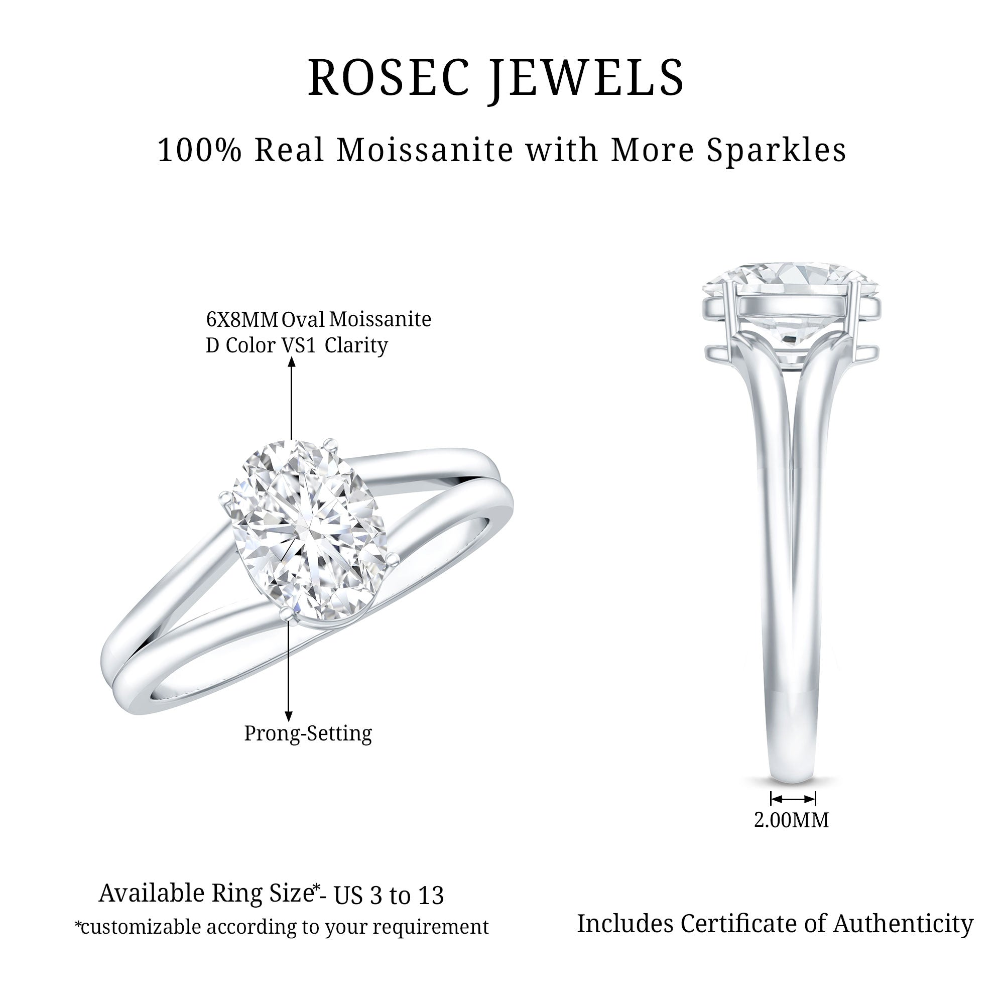 Oval Moissanite Engagement Ring – 1 Carat Solitaire With Certificate