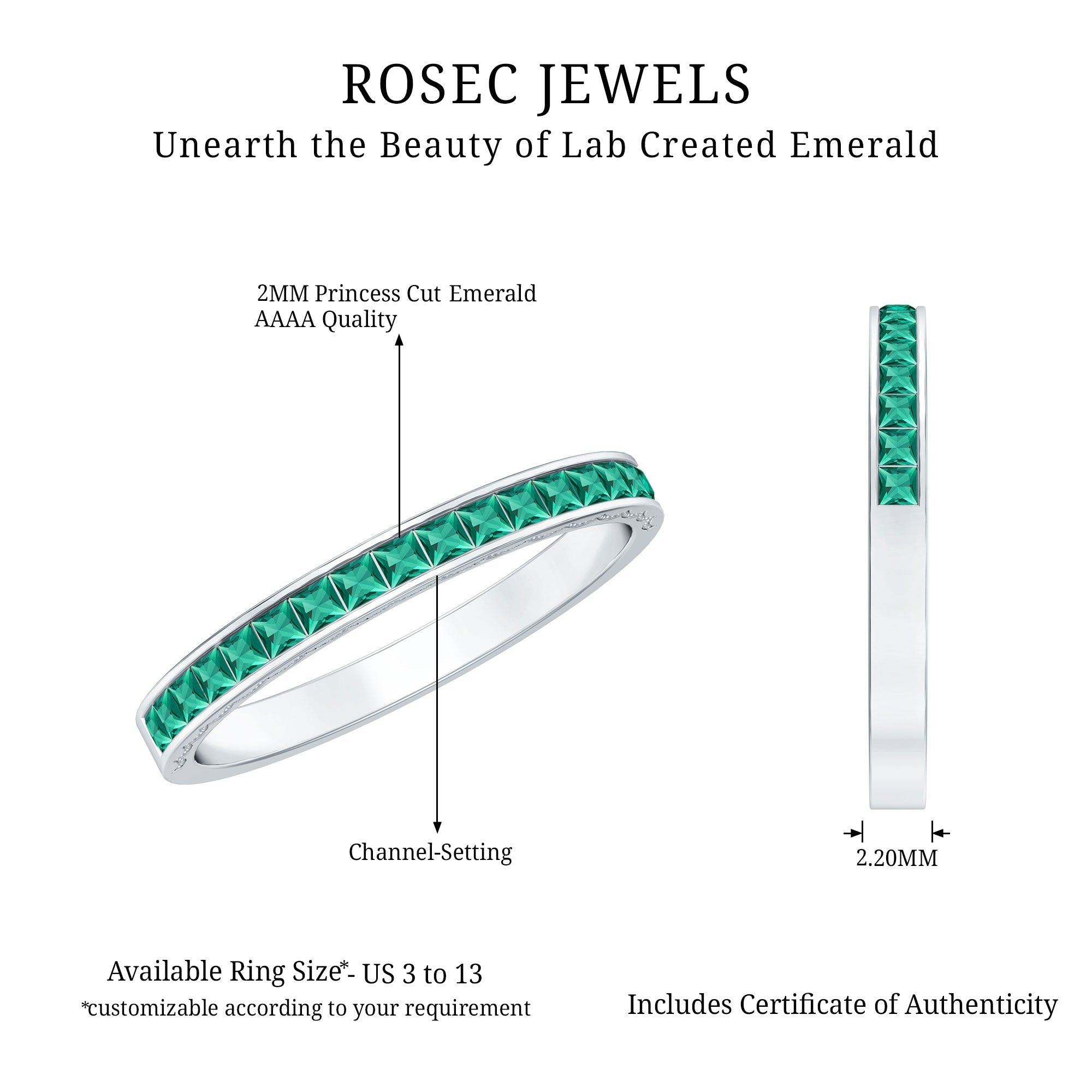 Princess Cut Emerald Ring – Lab Grown Emerald Eternity Band | AAA Quality Green Gemstone