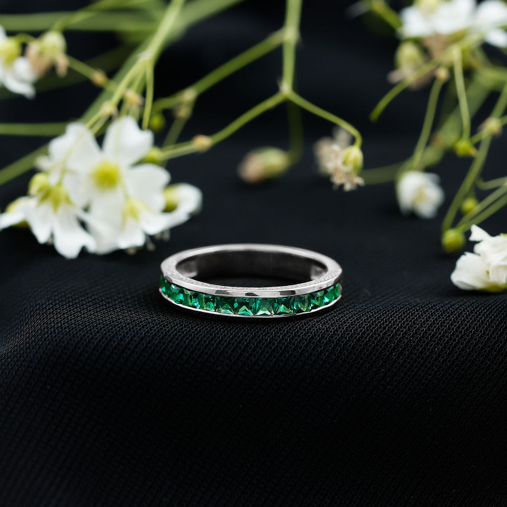 Princess Cut Emerald Ring – Lab Grown Emerald Eternity Band | AAA Quality Green Gemstone
