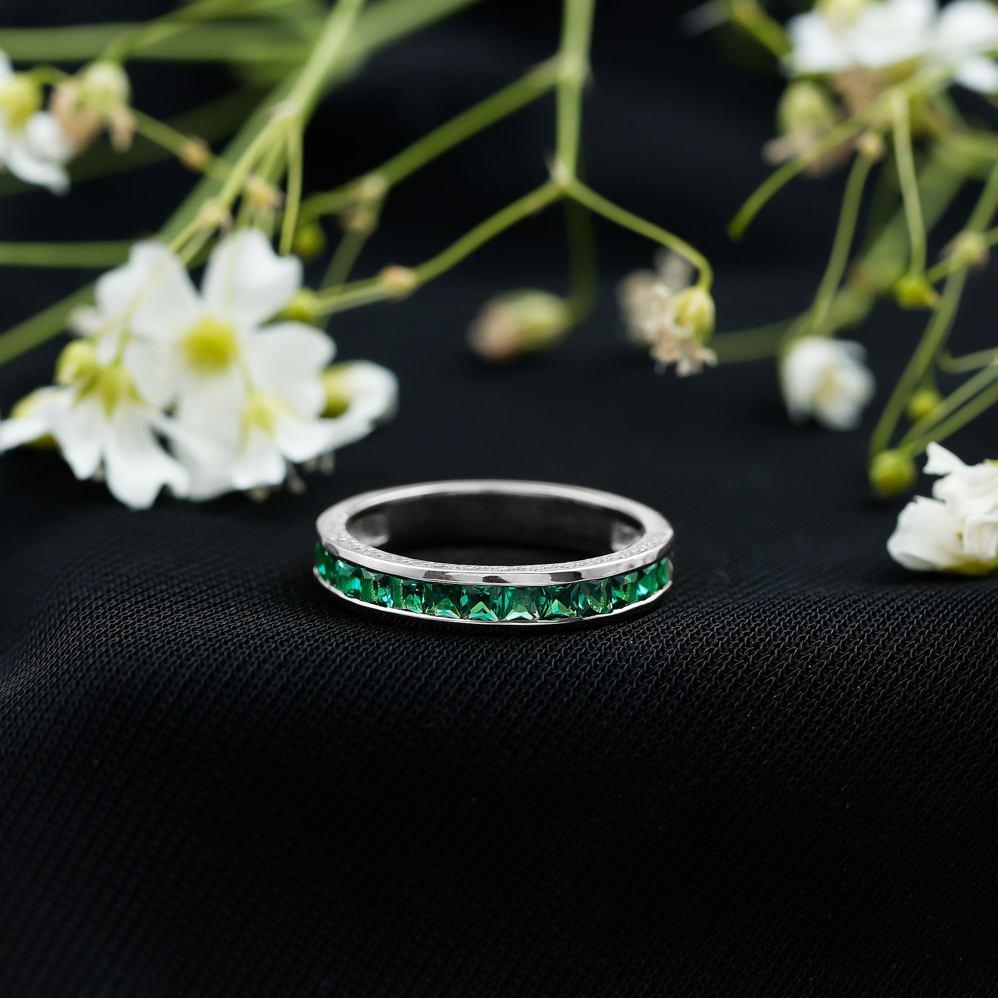 Princess Cut Emerald Ring – Lab Grown Emerald Eternity Band | AAA Quality Green Gemstone