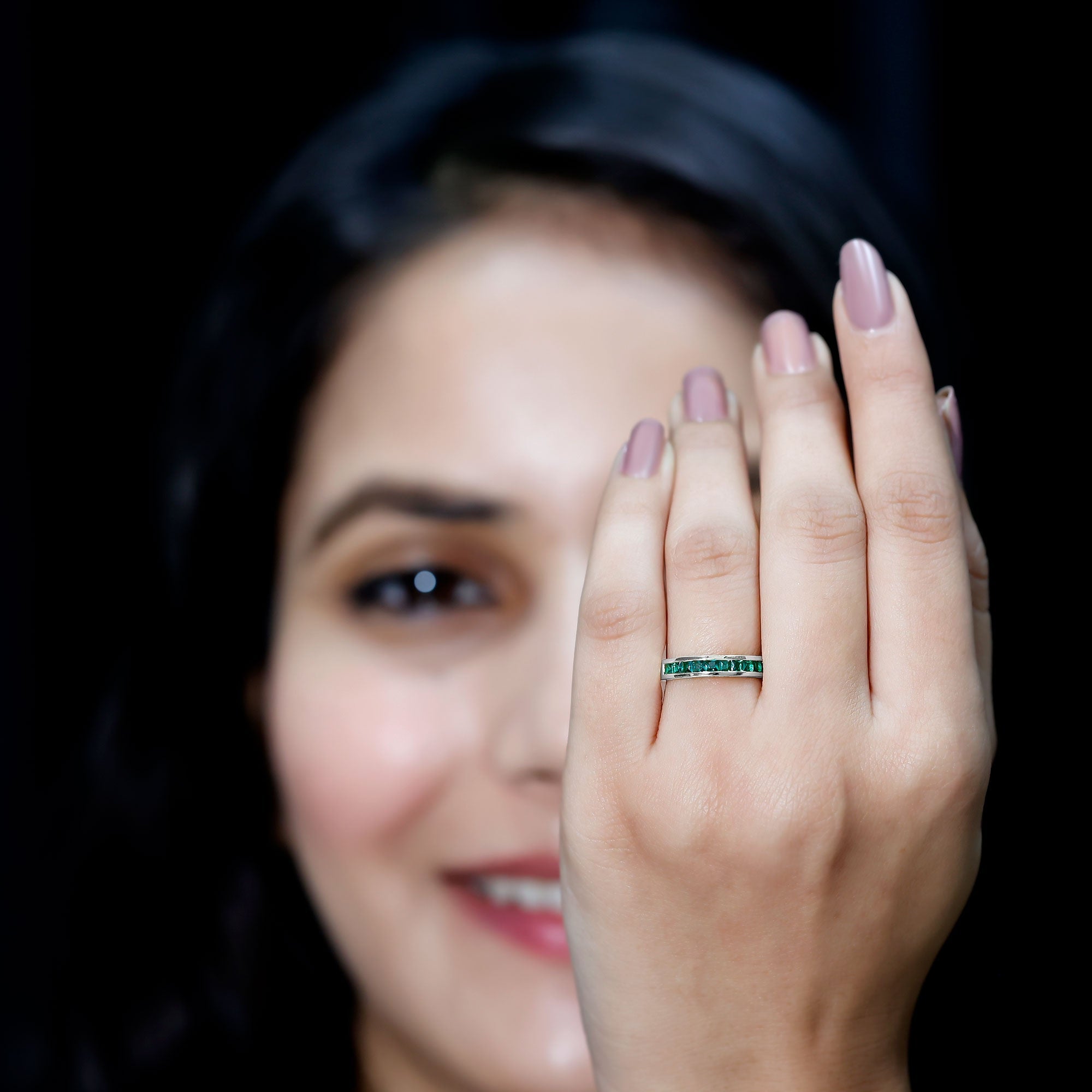 Princess Cut Emerald Ring – Lab Grown Emerald Eternity Band | AAA Quality Green Gemstone