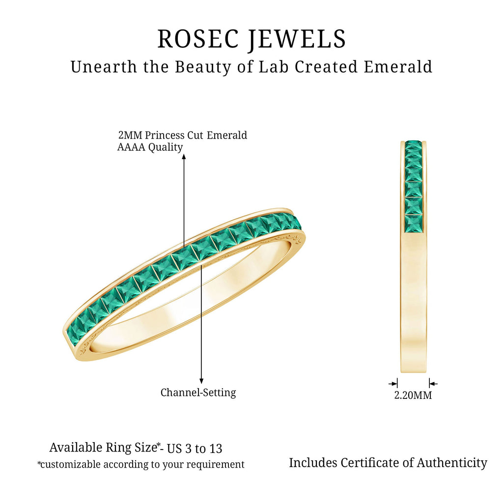 Princess Cut Emerald Ring – Lab Grown Emerald Eternity Band | AAA Quality Green Gemstone