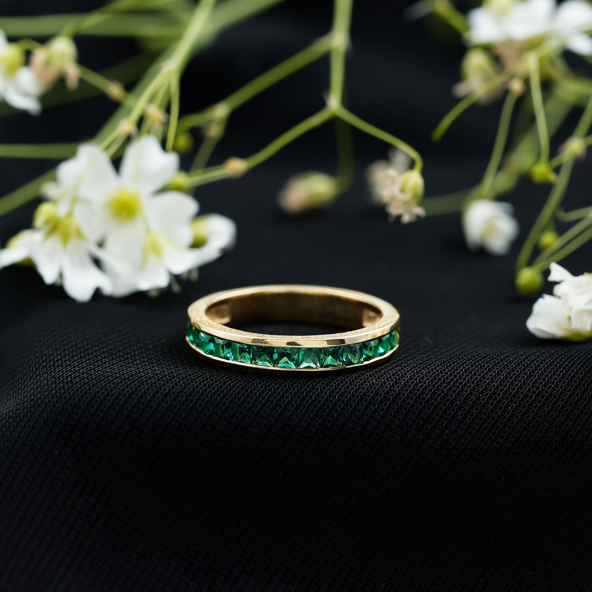 Princess Cut Emerald Ring – Lab Grown Emerald Eternity Band | AAA Quality Green Gemstone