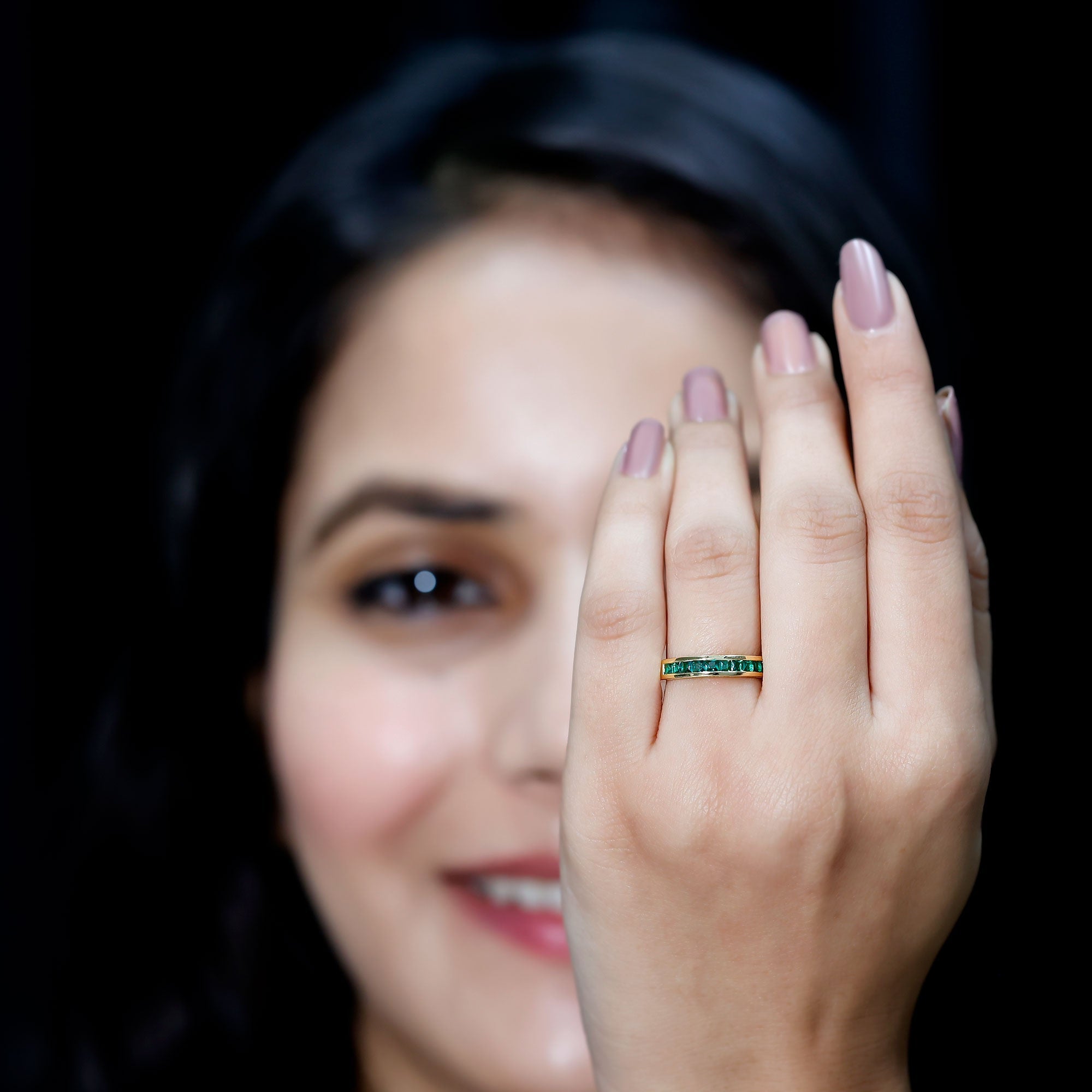 Princess Cut Emerald Ring – Lab Grown Emerald Eternity Band | AAA Quality Green Gemstone