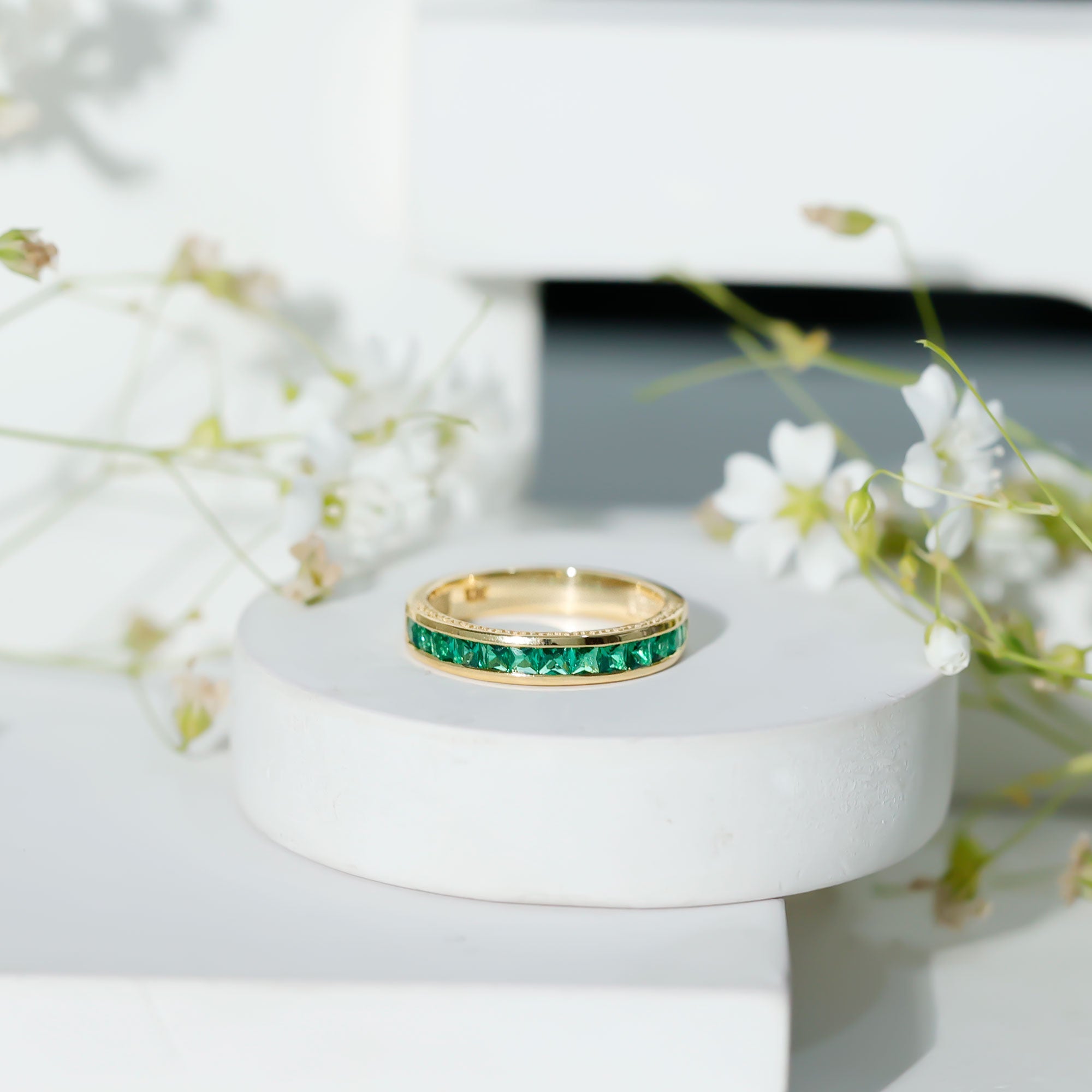 Princess Cut Emerald Ring – Lab Grown Emerald Eternity Band | AAA Quality Green Gemstone