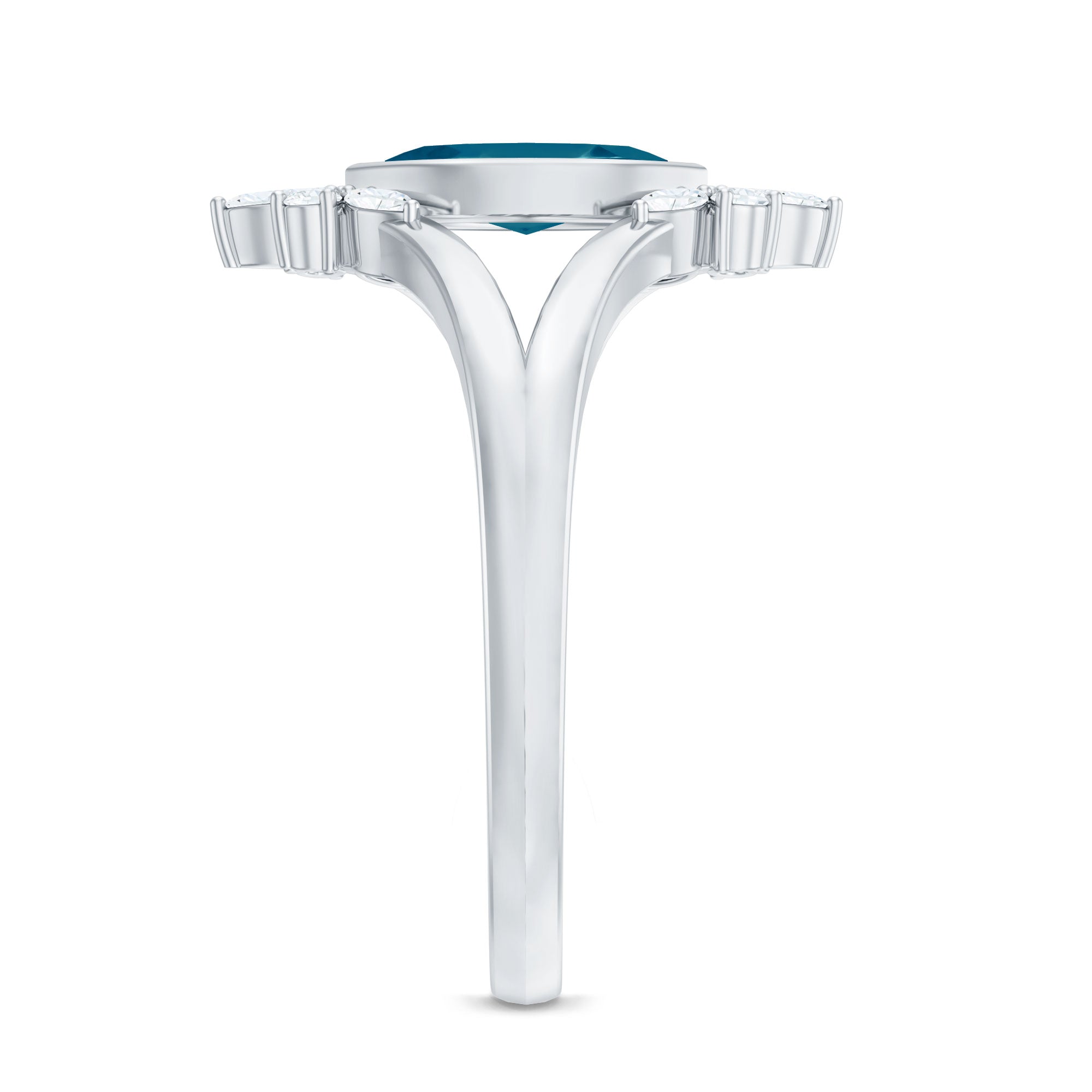0.7 Carat Marquise Cut London Blue Topaz Cocktail Ring with Diamond