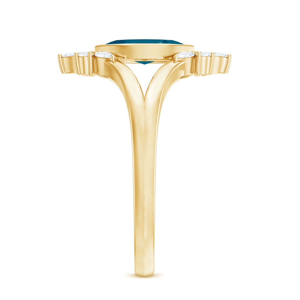 0.7 Carat Marquise Cut London Blue Topaz Cocktail Ring with Diamond