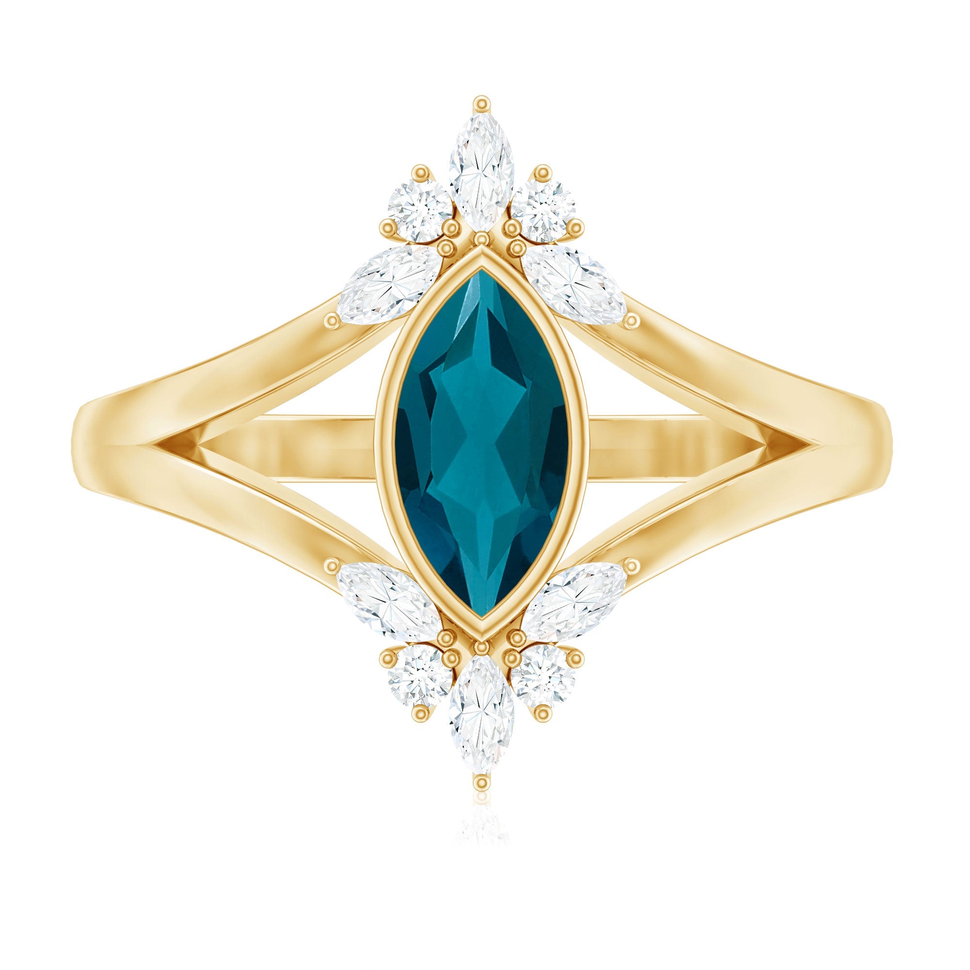 0.7 Carat Marquise Cut London Blue Topaz Cocktail Ring with Diamond