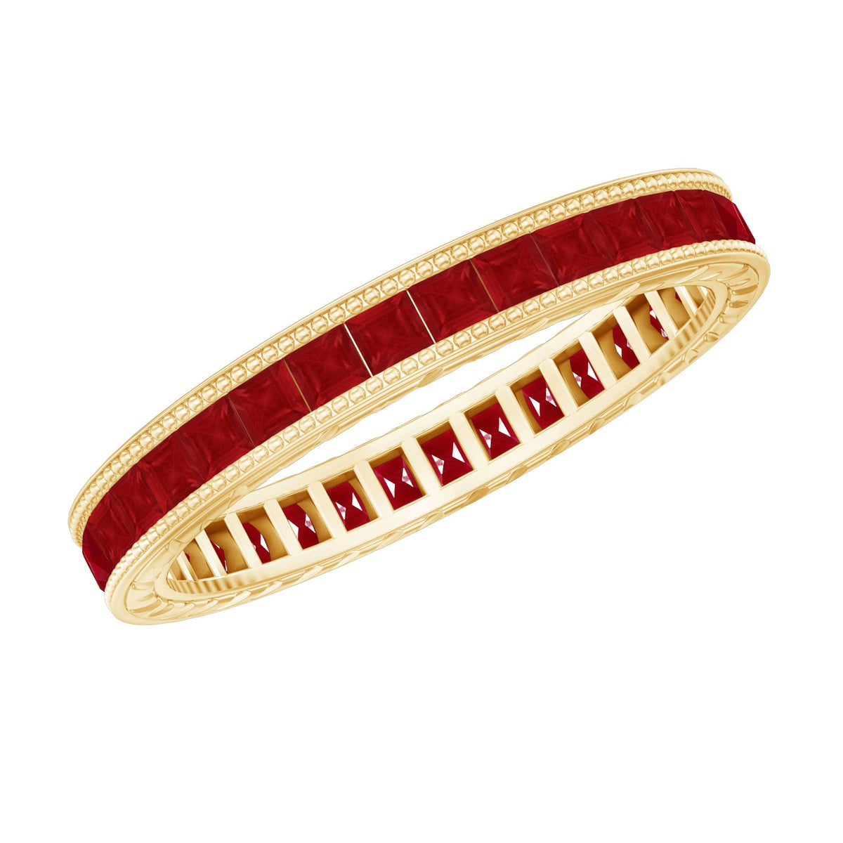 Princess Cut Ruby Ring – Elegant Red Ruby Channel Setting Eternity Band