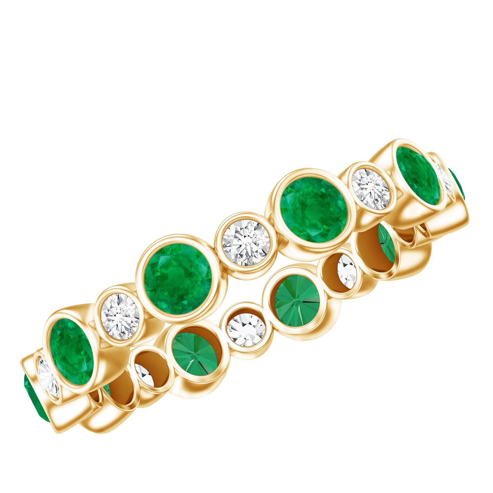 Emerald Eternity Ring – Bezel Setting Full Eternity Band with Round Cut Diamonds