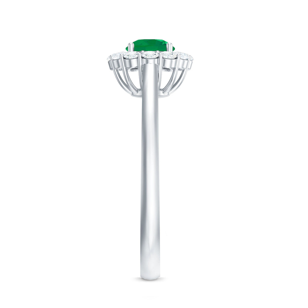 Emerald Engagement Ring - 5mm Round Emerald & Diamond Halo Classic Design