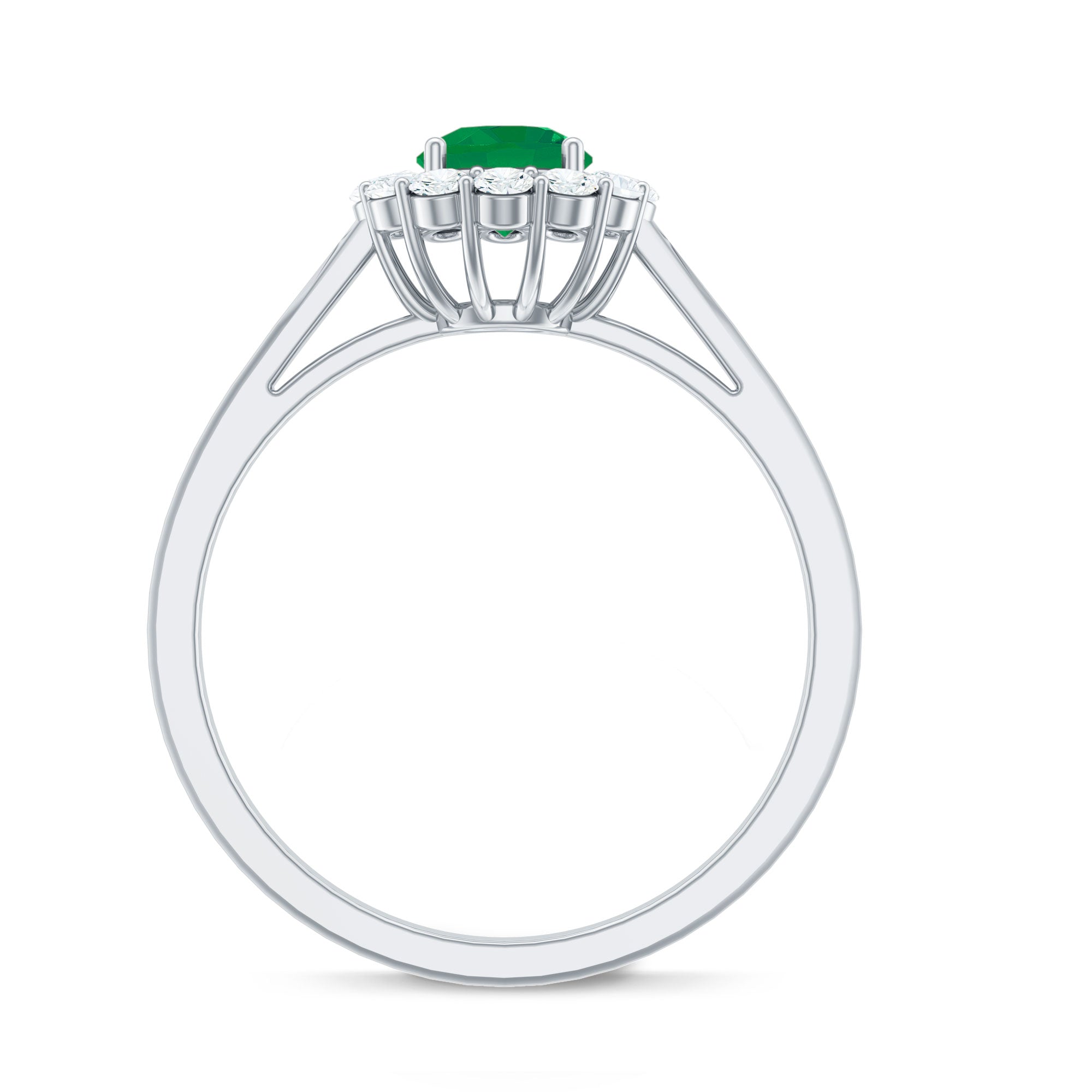 Emerald Engagement Ring - 5mm Round Emerald & Diamond Halo Classic Design