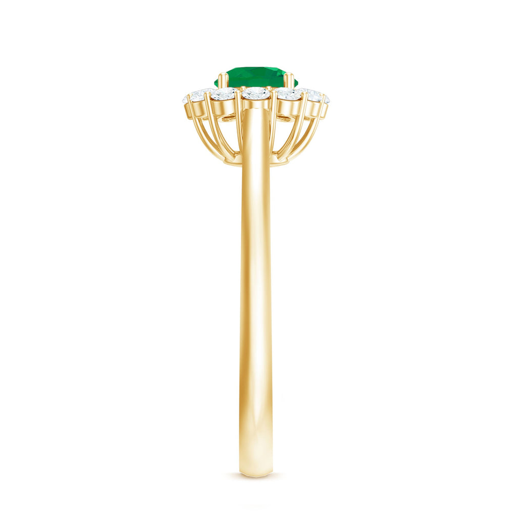 Emerald Engagement Ring - 5mm Round Emerald & Diamond Halo Classic Design