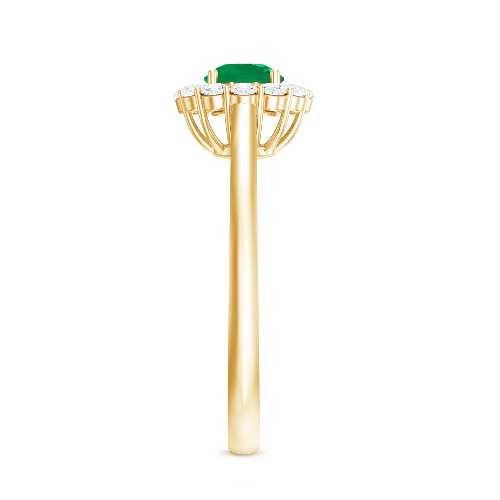 Emerald Engagement Ring - 5mm Round Emerald & Diamond Halo Classic Design