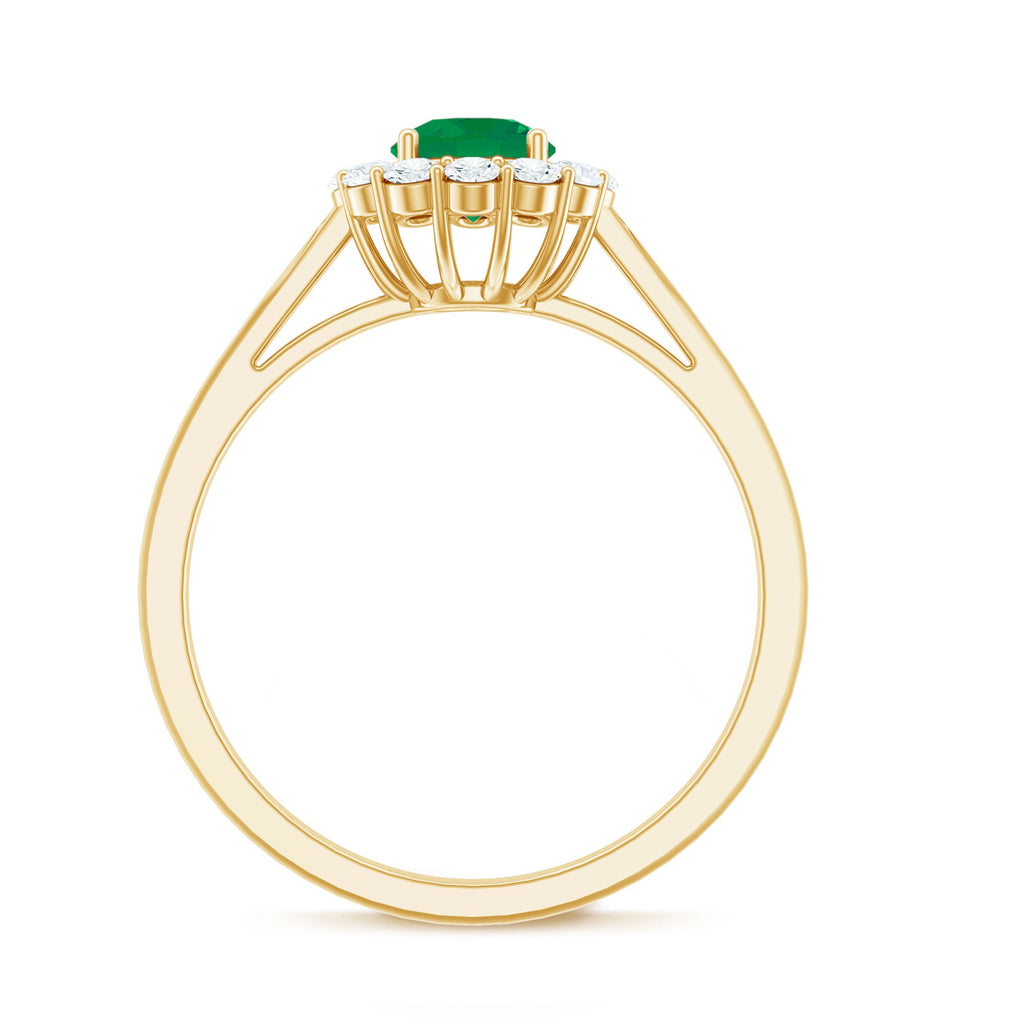 Emerald Engagement Ring - 5mm Round Emerald & Diamond Halo Classic Design