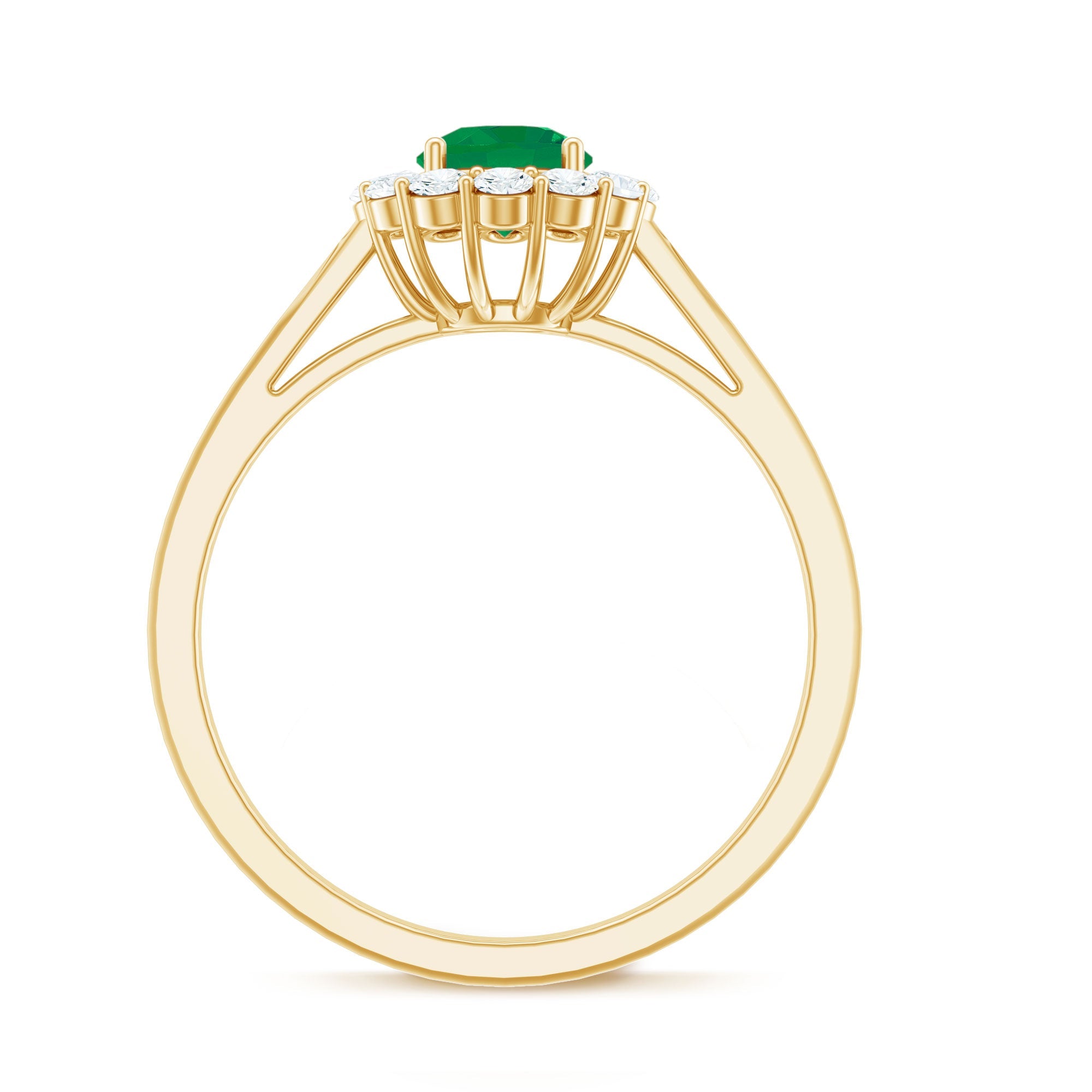 Emerald Engagement Ring - 5mm Round Emerald & Diamond Halo Classic Design