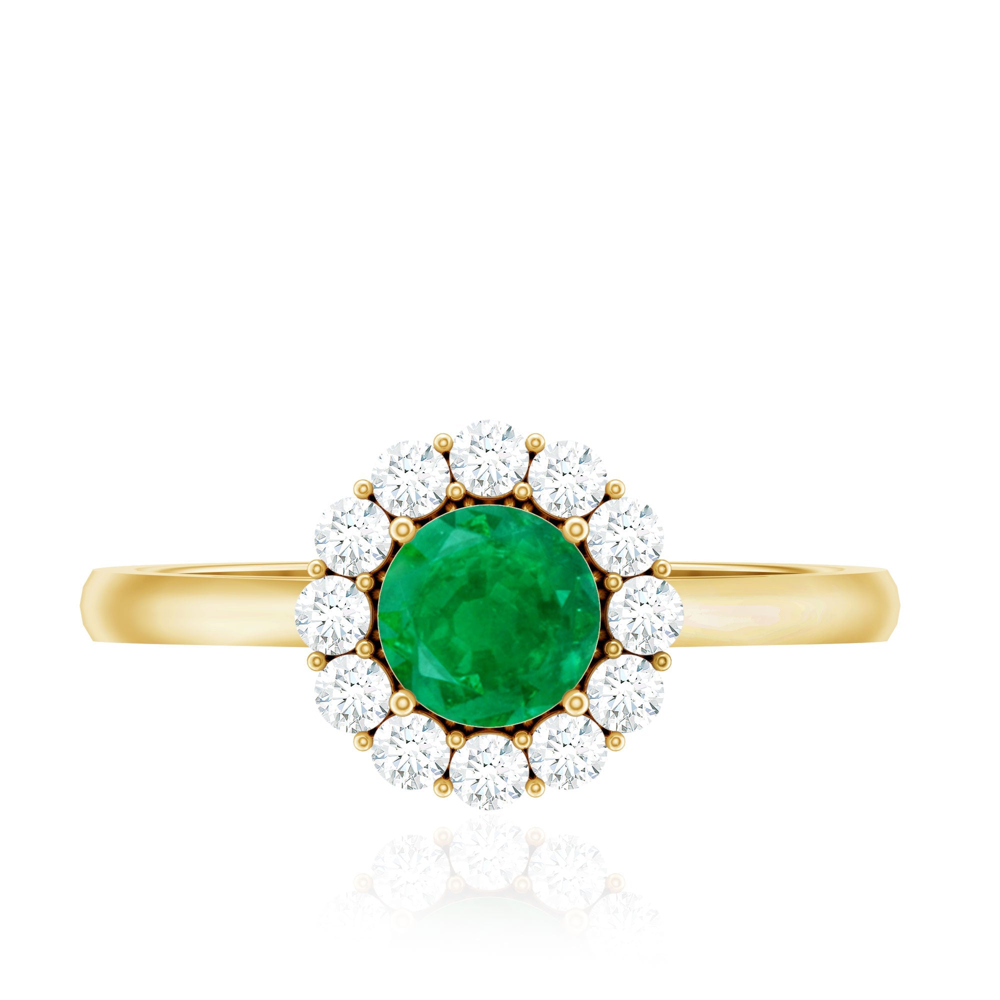 Emerald Engagement Ring - 5mm Round Emerald & Diamond Halo Classic Design