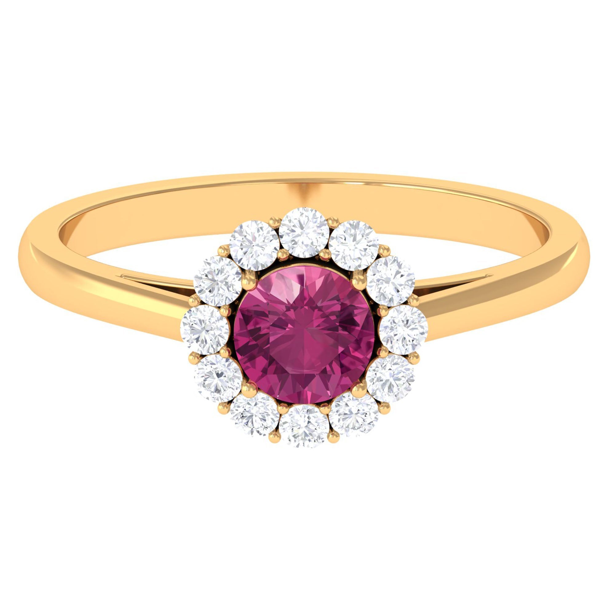 Pink Tourmaline Engagement Ring – Diamond Halo Ring with AAA Pink Gemstone