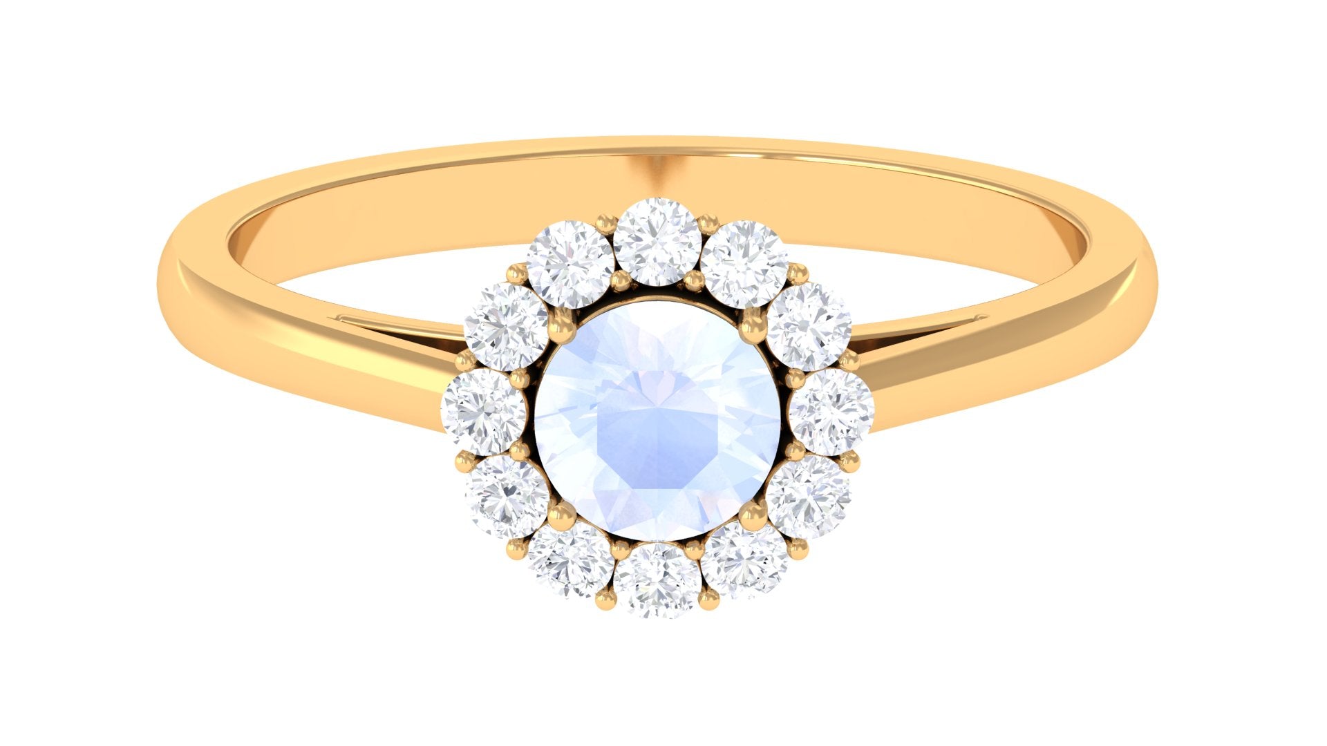 Moonstone Engagement Ring – Floating Halo Diamond Band in Solid Gold Design