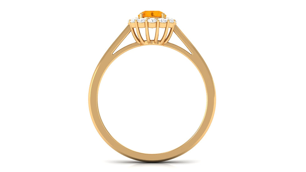 0.45 Carat Fire Opal and Diamond Halo Engagement Ring
