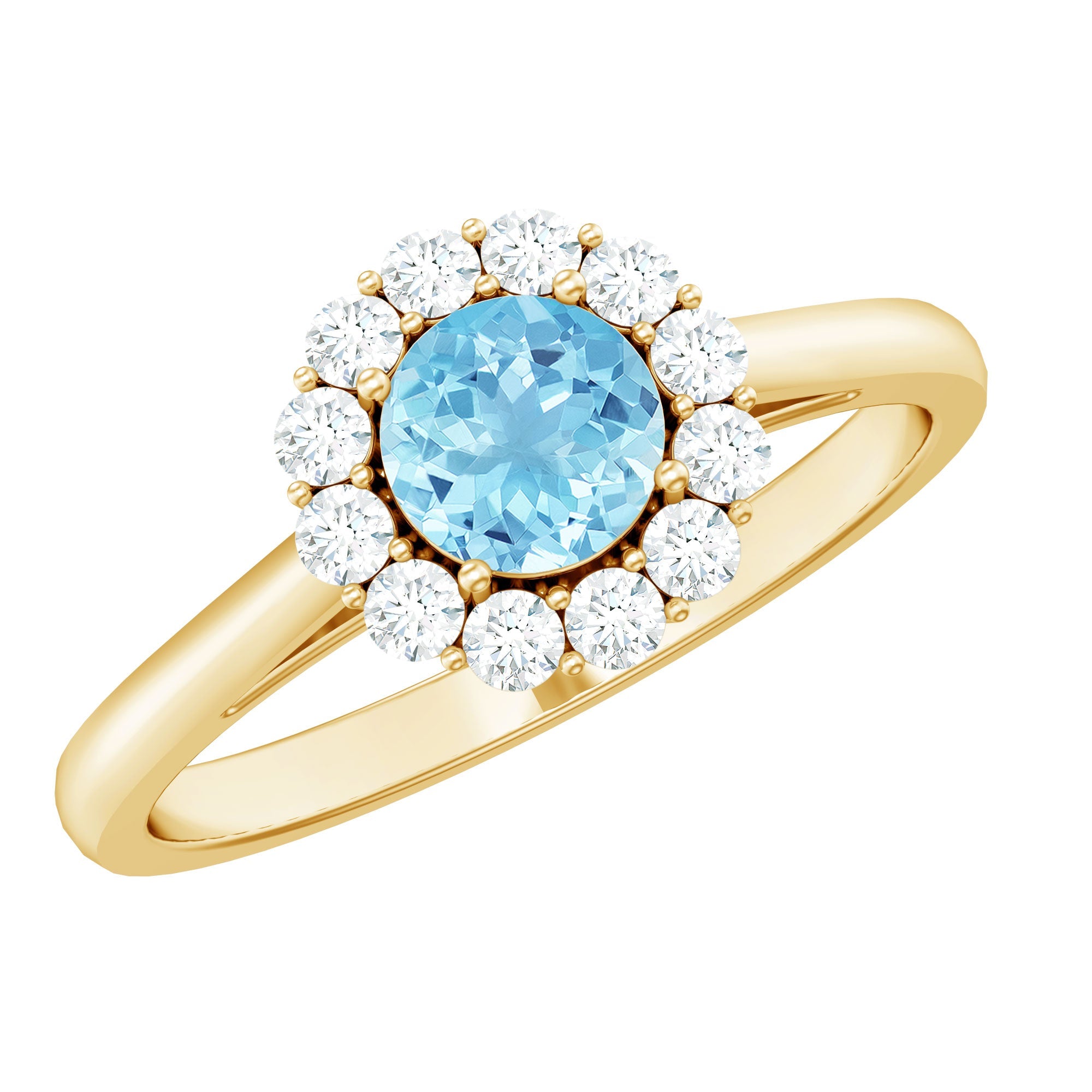 Aquamarine Engagement Ring – Floating Halo Ring with Diamond Halo & Modern Design