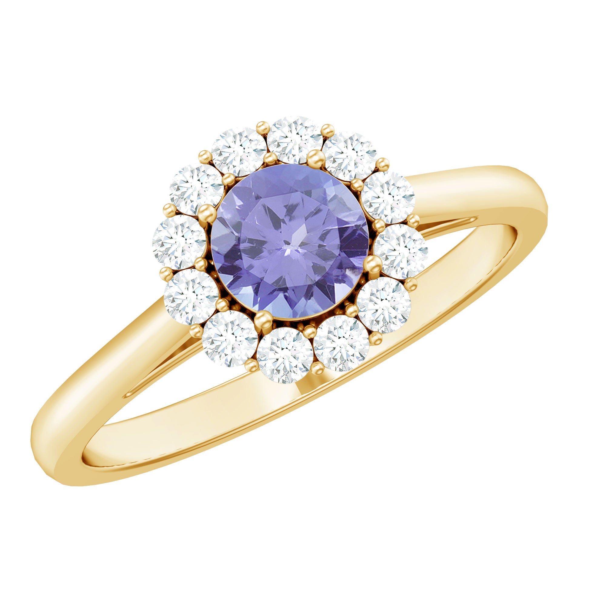 Tanzanite Engagement Ring – Classic Diamond Halo Ring with AAA Quality Blue Gemstone
