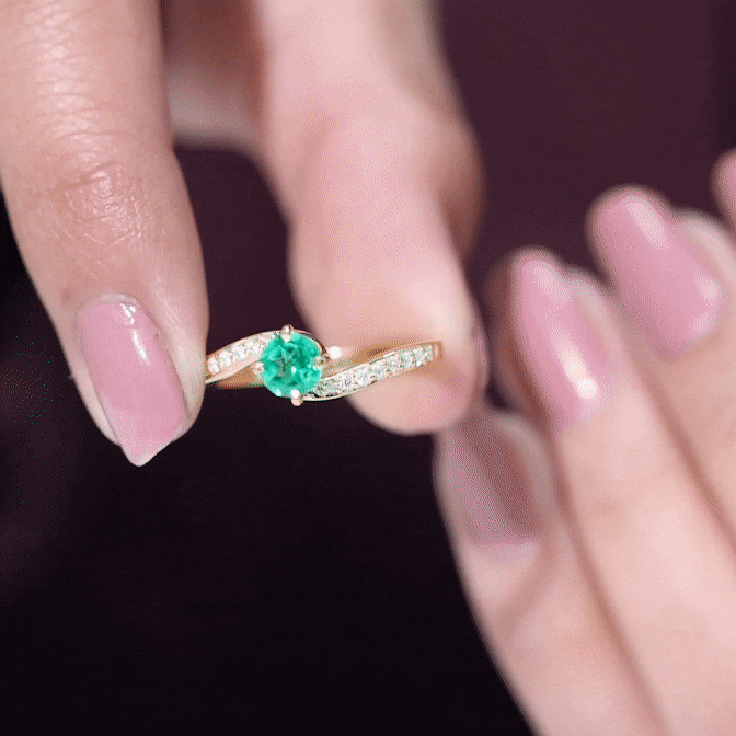 Lab Grown Emerald Ring - Certified 0.8 Ct Round AAAA Bypass Engagement Band