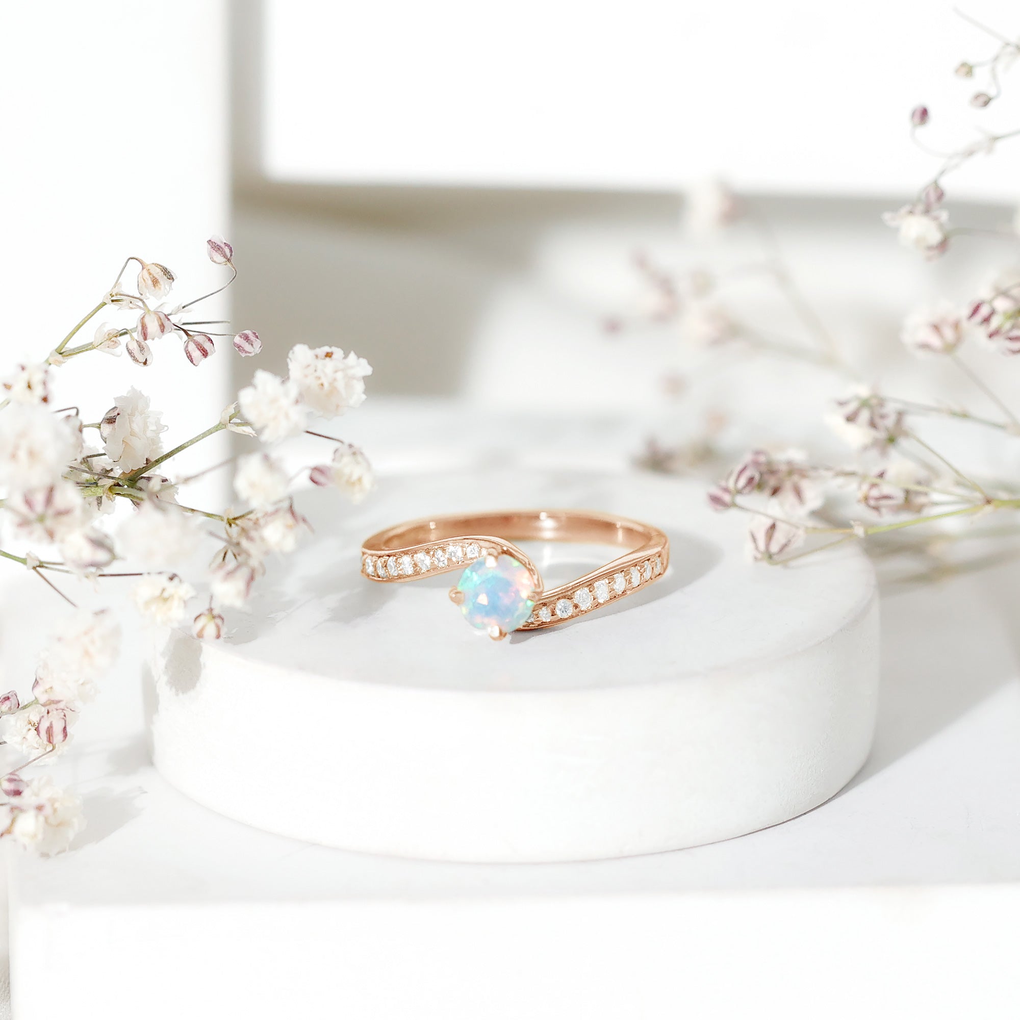 Natural Certified Ethiopian Opal Solitaire Promise Ring with Bypass Shank