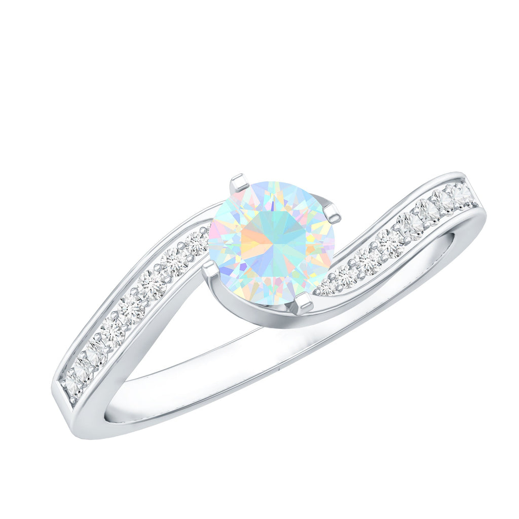 Natural Certified Ethiopian Opal Solitaire Promise Ring with Bypass Shank