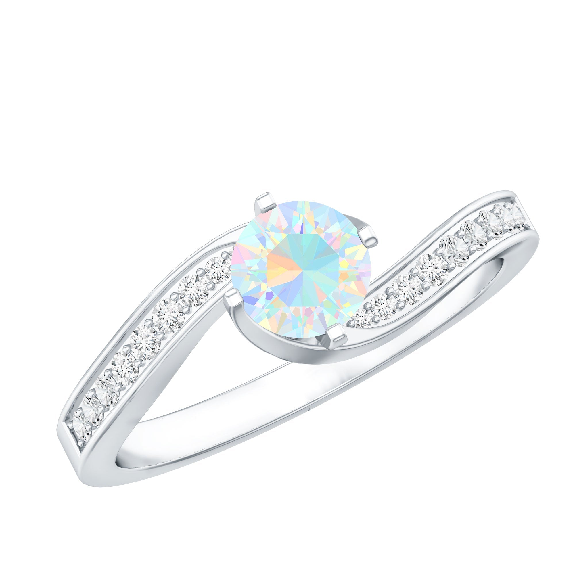 Natural Certified Ethiopian Opal Solitaire Promise Ring with Bypass Shank