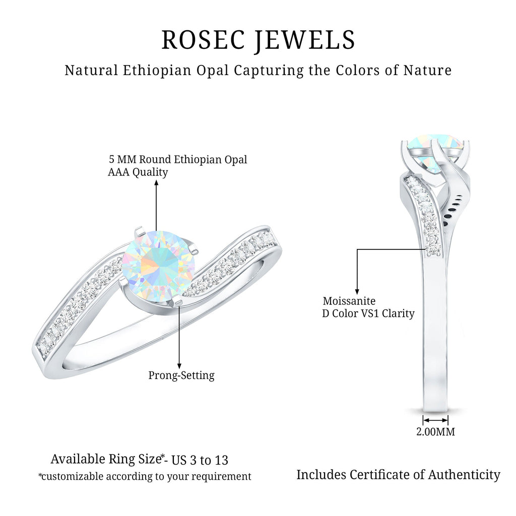 Natural Certified Ethiopian Opal Solitaire Promise Ring with Bypass Shank