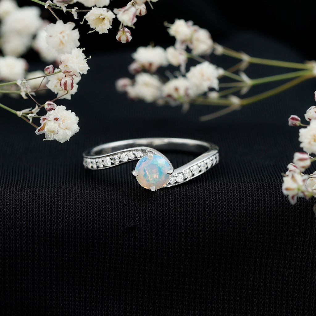 Natural Certified Ethiopian Opal Solitaire Promise Ring with Bypass Shank