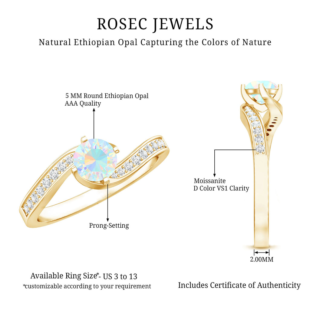 Natural Certified Ethiopian Opal Solitaire Promise Ring with Bypass Shank