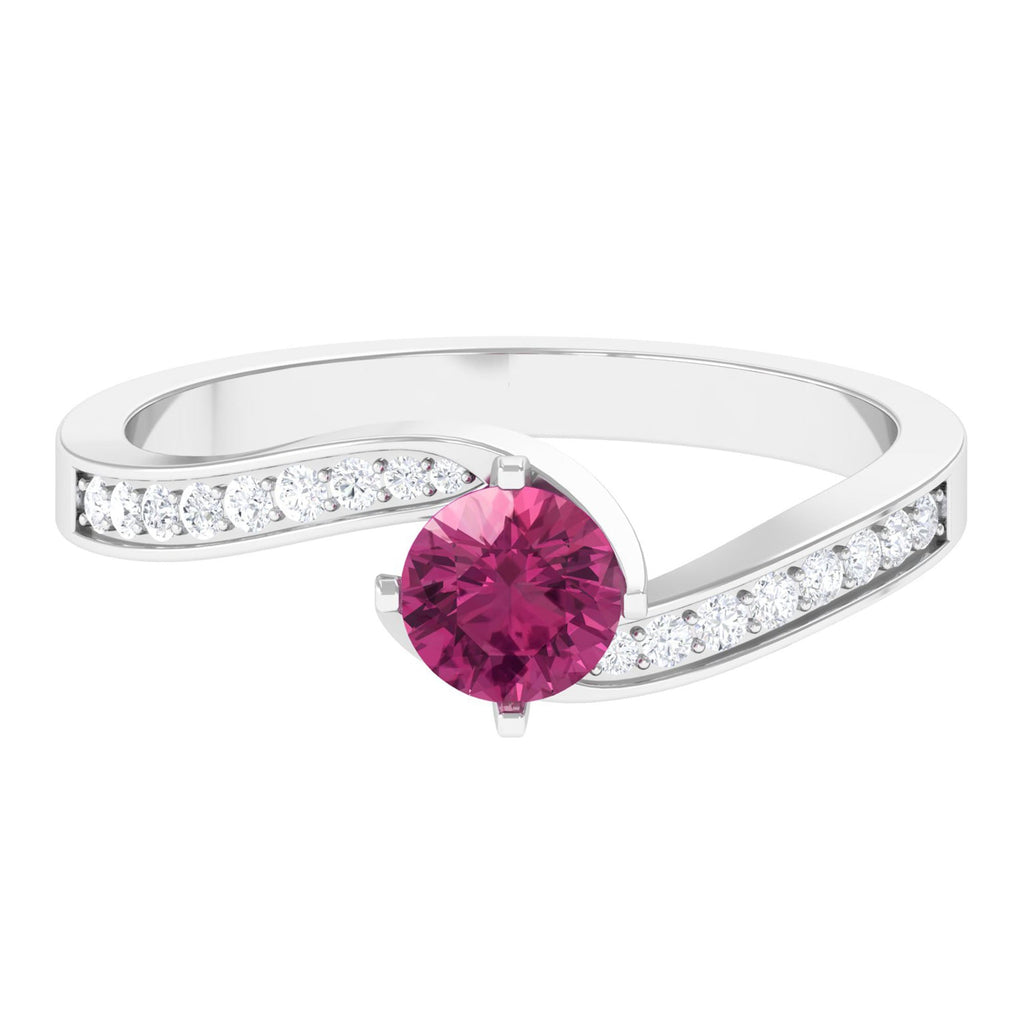 Pink Tourmaline Ring – Solitaire Bypass Design with Diamonds | Rosec Jewels