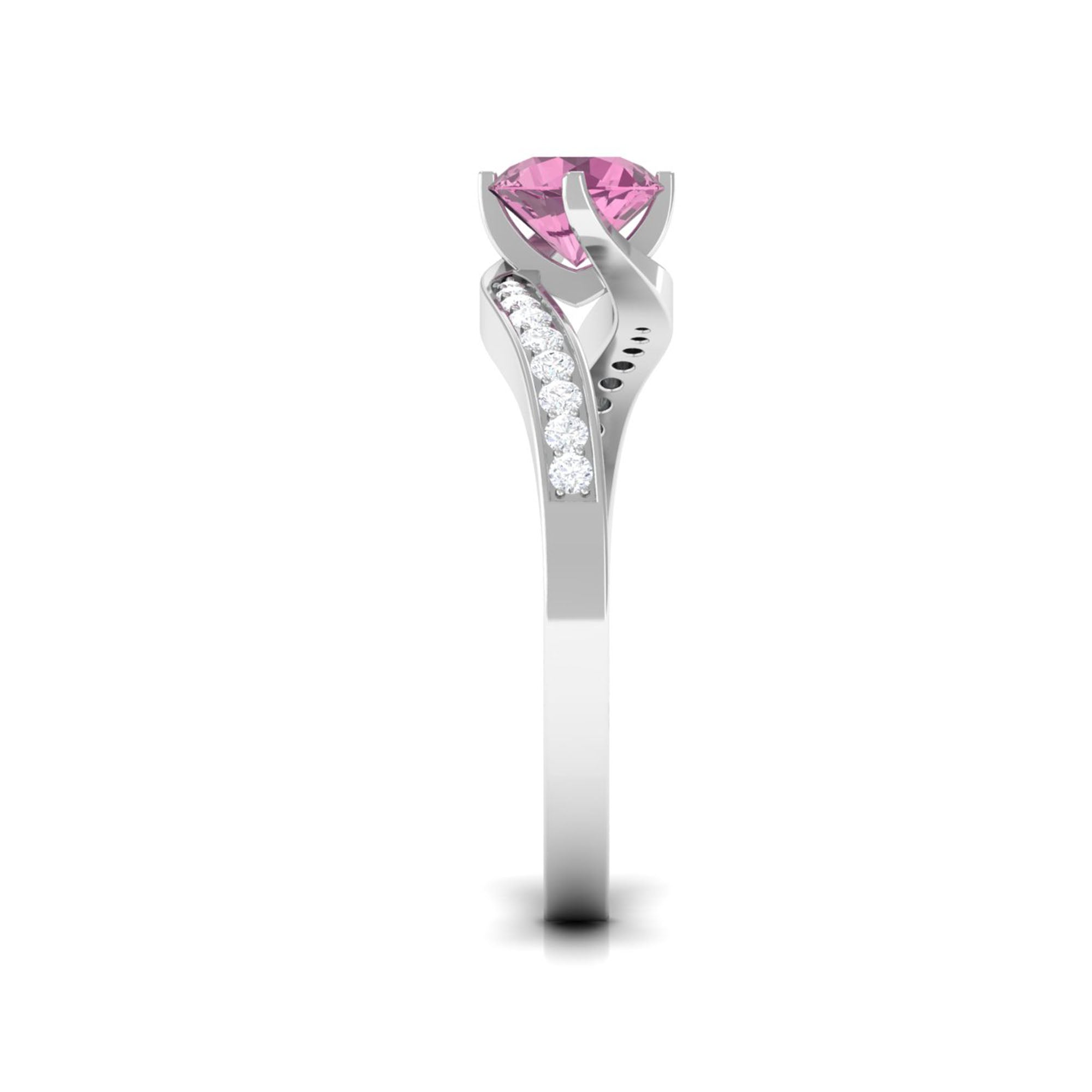 Pink Tourmaline Ring – Solitaire Bypass Design with Diamonds | Rosec Jewels