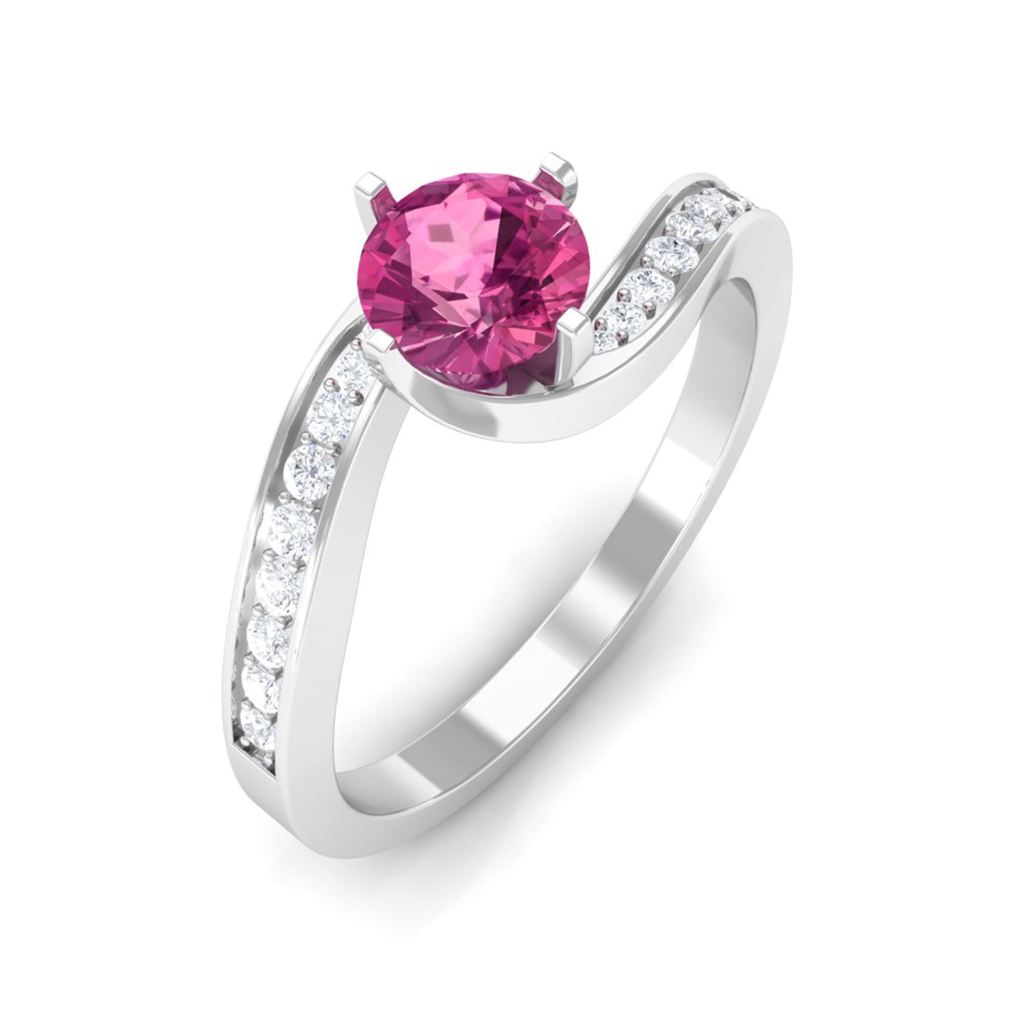Pink Tourmaline Ring – Solitaire Bypass Design with Diamonds | Rosec Jewels