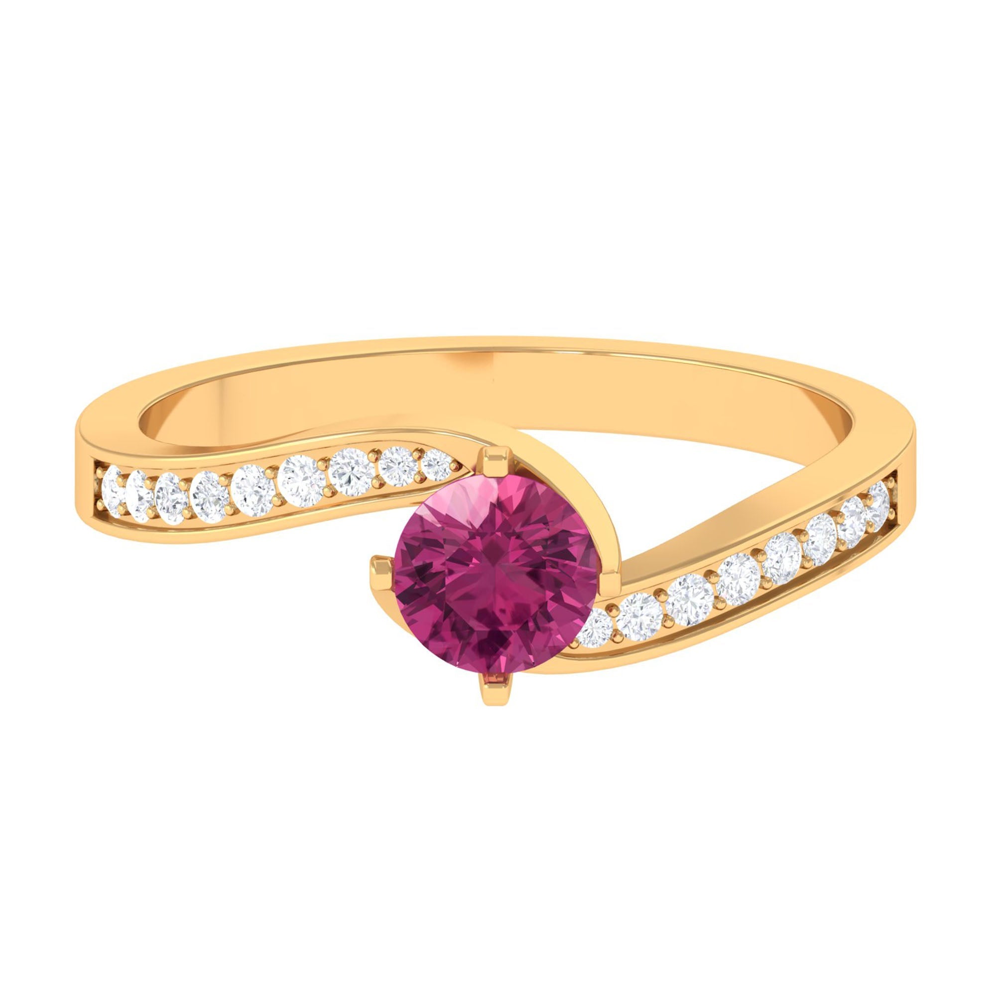 Pink Tourmaline Ring – Solitaire Bypass Design with Diamonds | Rosec Jewels