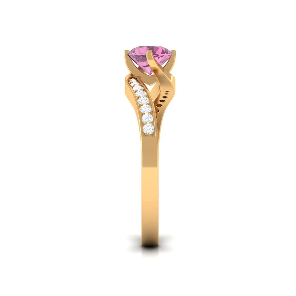 Pink Tourmaline Ring – Solitaire Bypass Design with Diamonds | Rosec Jewels