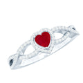 Ruby Heart Promise Ring - Diamond Halo Ring with Elegant Crossover Shank Design