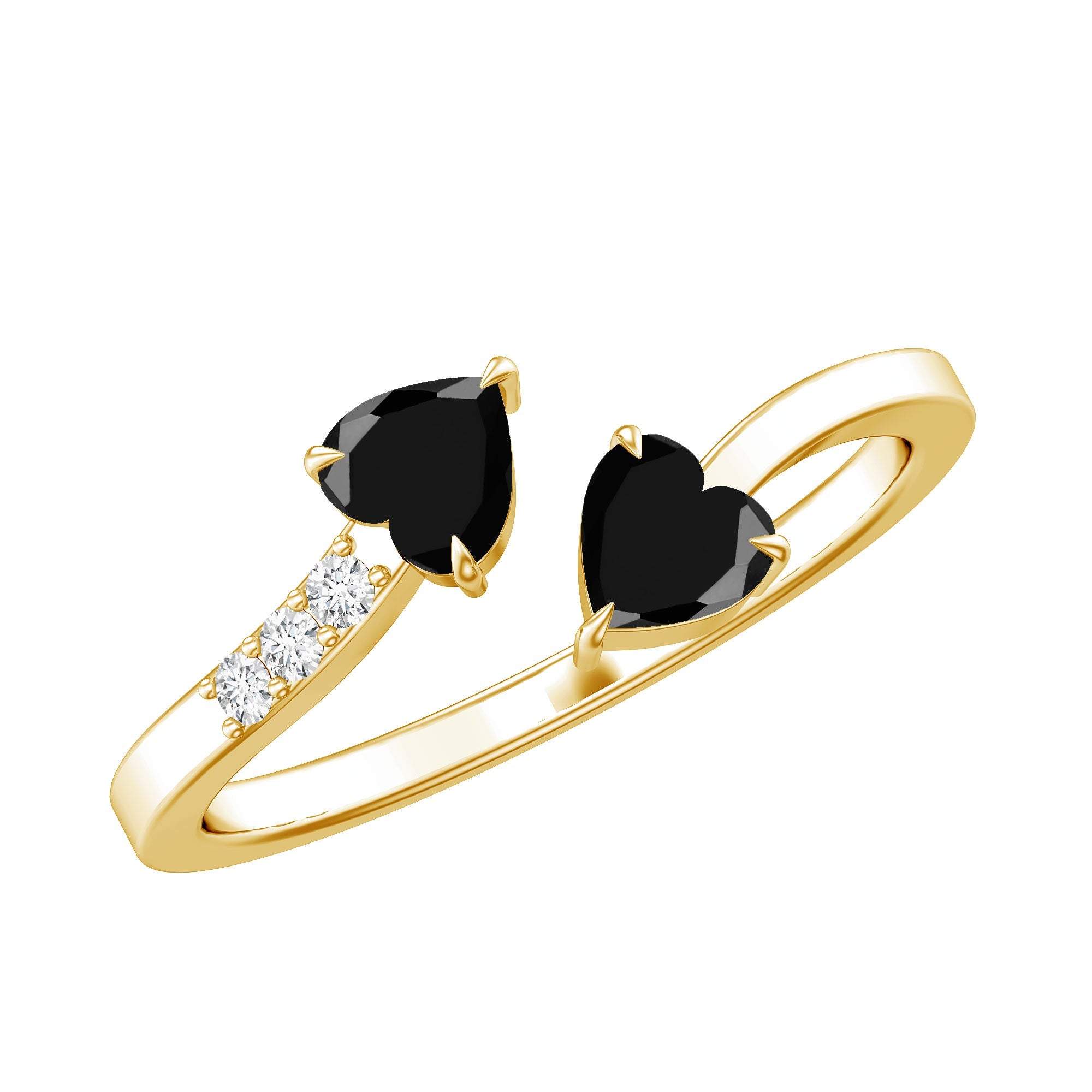Genuine Black Onyx Double Heart Promise Ring with Diamond