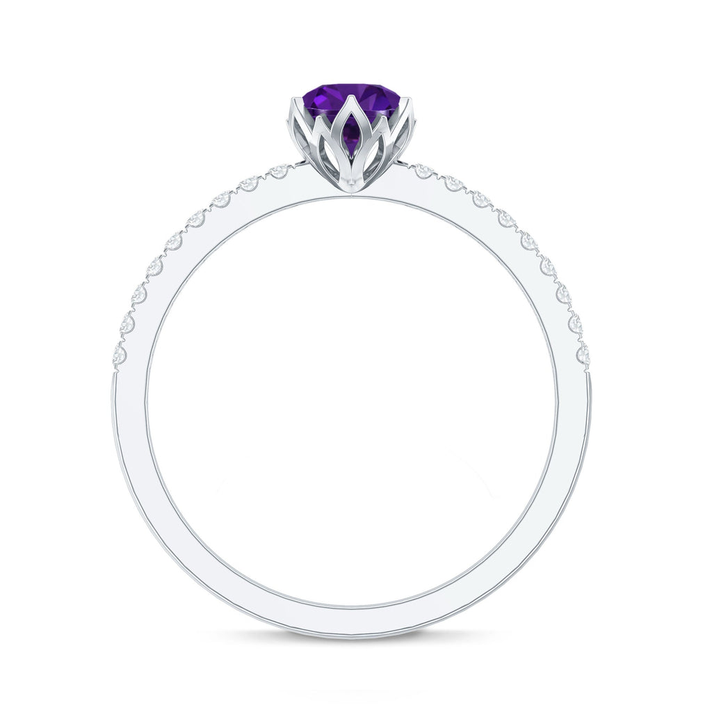 Genuine Amethyst Diamond Promise Ring for Women