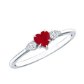 Ruby Promise Ring – Heart Shape 3 Stone Ring With AAA Quality Ruby & Pear Diamonds