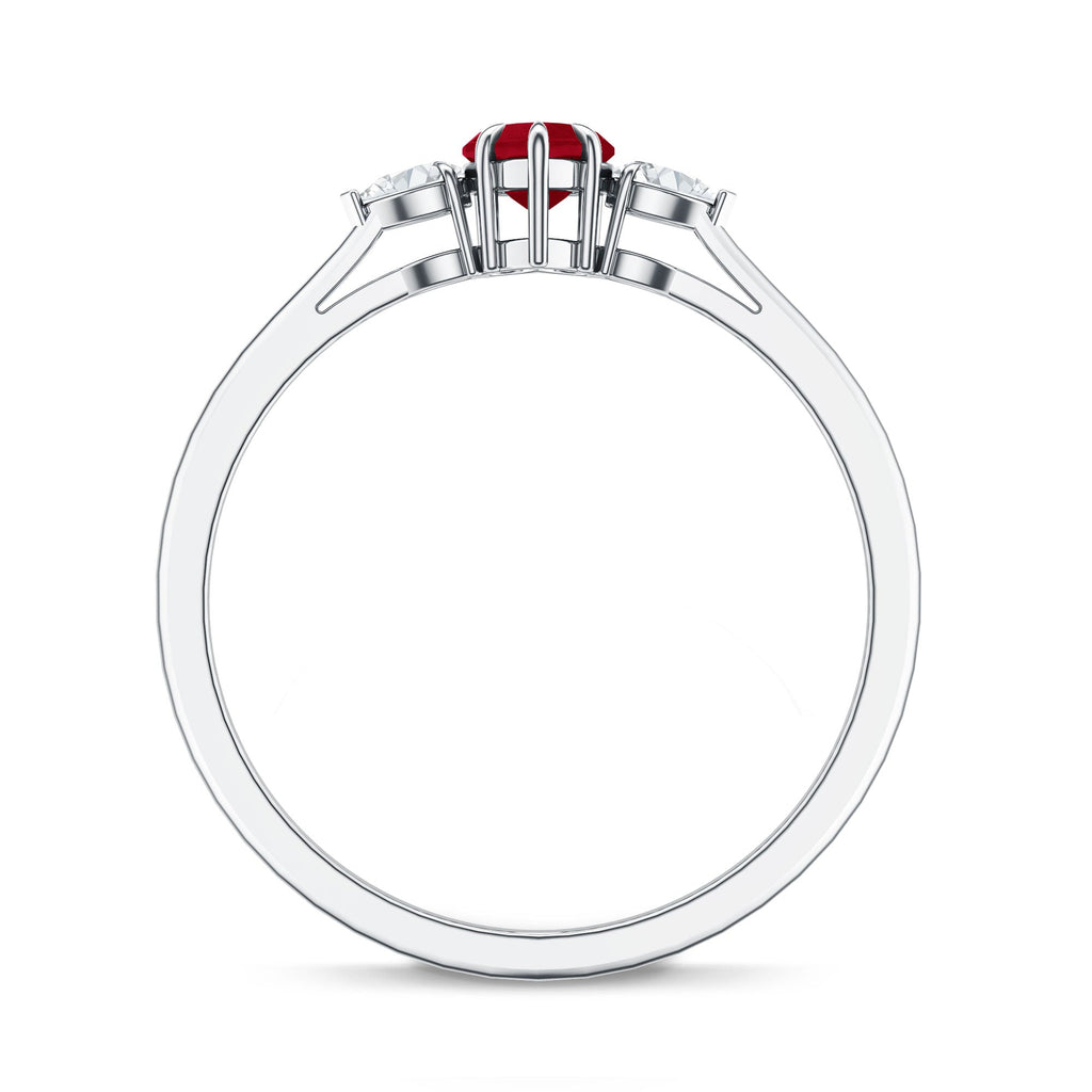 Ruby Promise Ring – Heart Shape 3 Stone Ring With AAA Quality Ruby & Pear Diamonds
