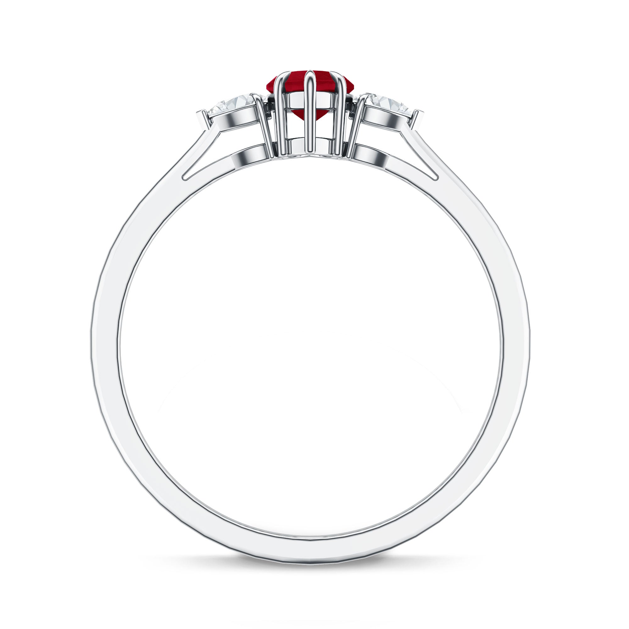 Ruby Promise Ring – Heart Shape 3 Stone Ring With AAA Quality Ruby & Pear Diamonds