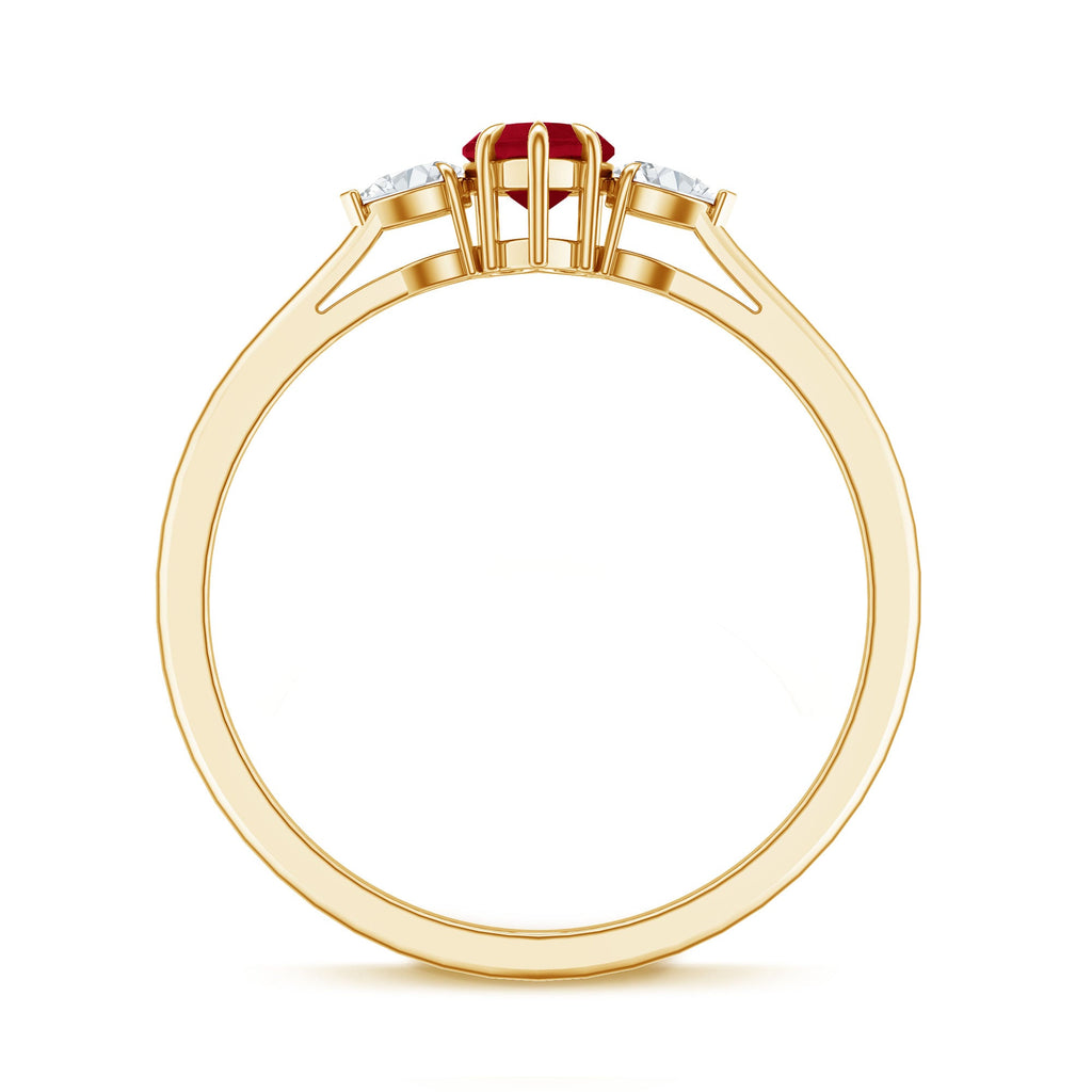 Ruby Promise Ring – Heart Shape 3 Stone Ring With AAA Quality Ruby & Pear Diamonds