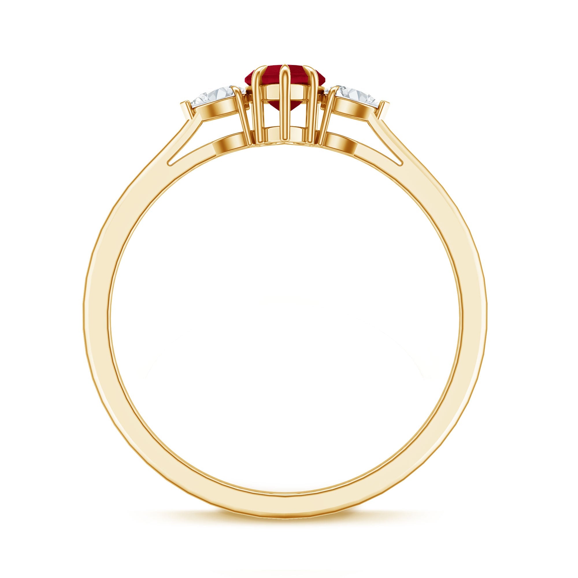 Ruby Promise Ring – Heart Shape 3 Stone Ring With AAA Quality Ruby & Pear Diamonds