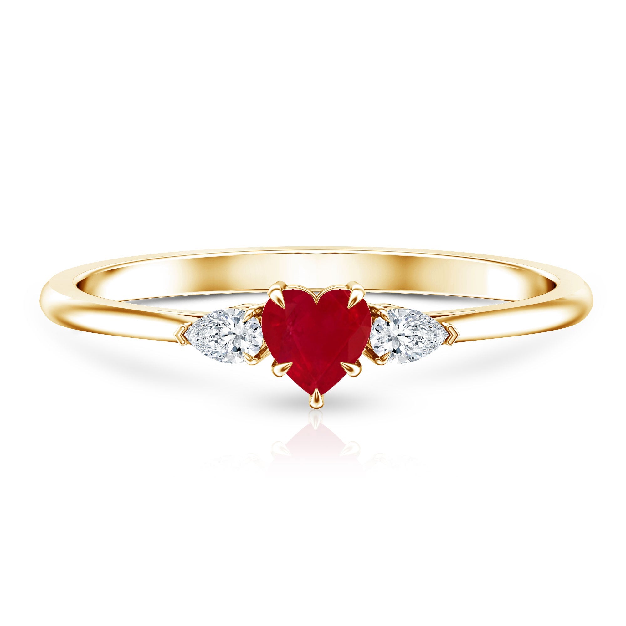 Ruby Promise Ring – Heart Shape 3 Stone Ring With AAA Quality Ruby & Pear Diamonds
